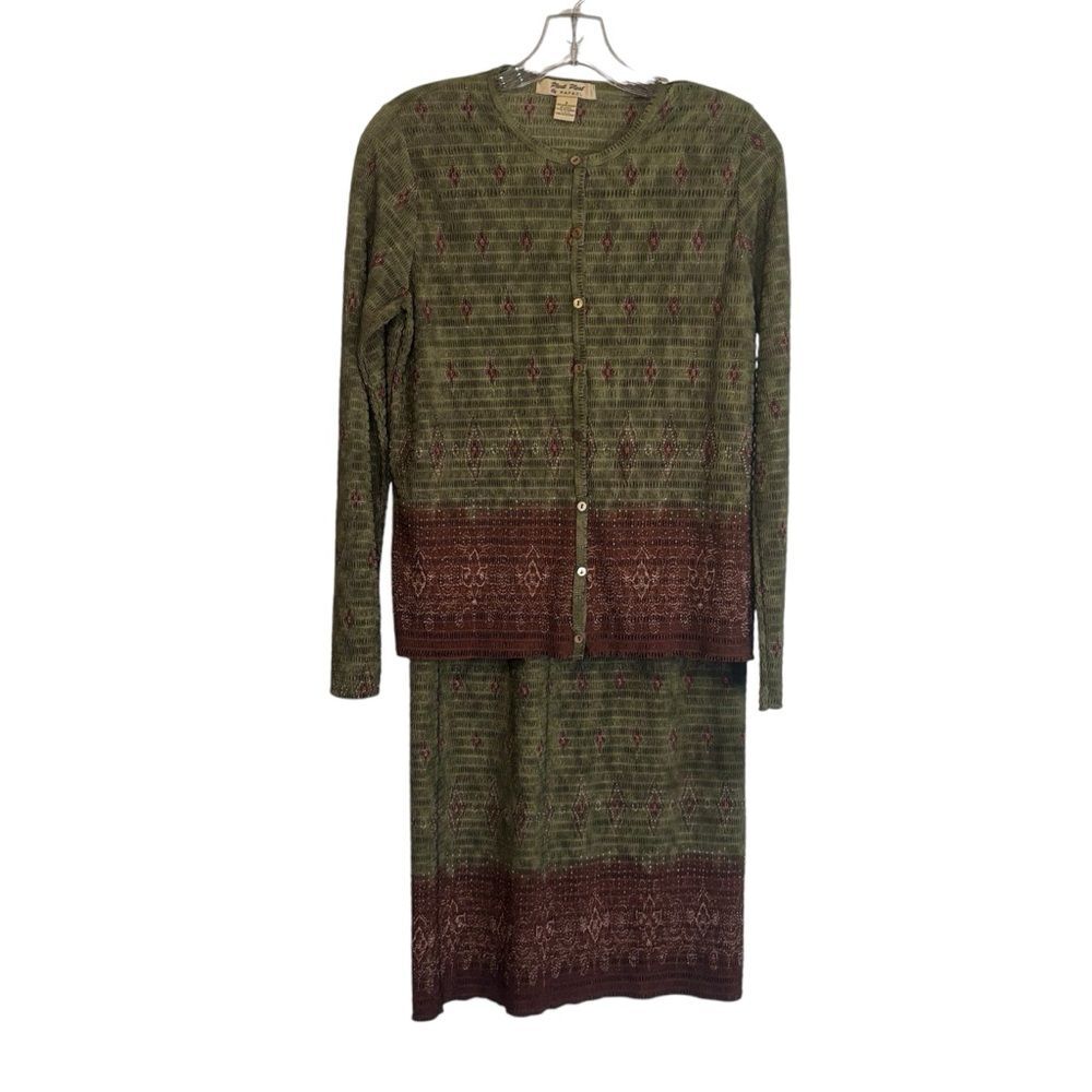 Vintage Pleat Pleat by Raphael Olive Green and Brown Women's Maxi Skirt Set NWT
